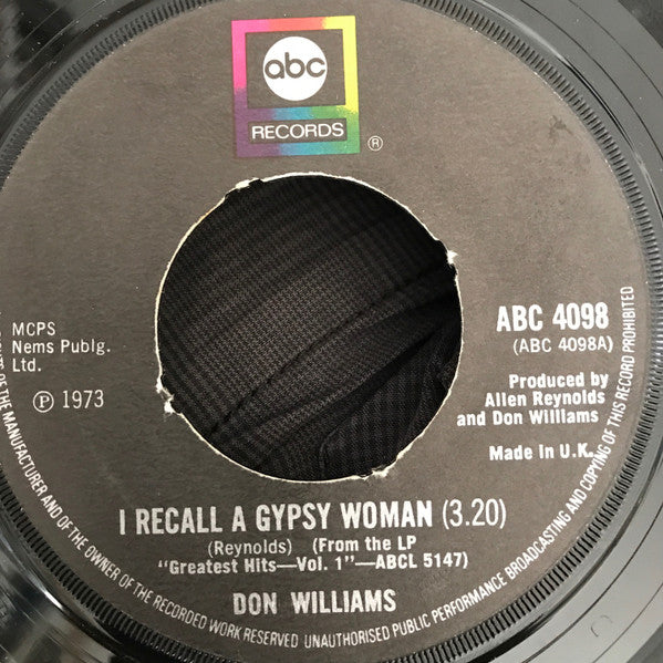 Don Williams (2) : I Recall A Gypsy Woman (7", Single)