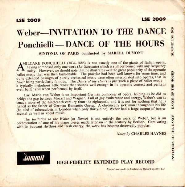 Sinfonia Of Paris Conducted By Marcel Dumont : Invitation To The Dance (7")