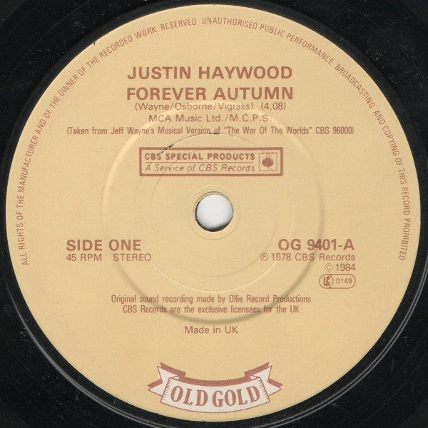 Justin Hayward : Forever Autumn (7", Single)