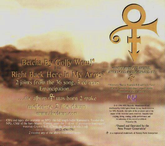 The Artist (Formerly Known As Prince) : Betcha By Golly Wow! / Right Back Here In My Arms (CD, Single, Ltd, S/Edition, Pos)