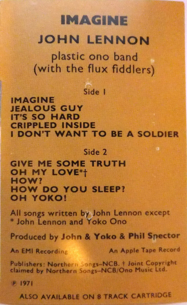 John Lennon, Plastic Ono Band* With The Flux Fiddlers : Imagine (Cass, Album, RE, Cle)