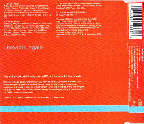 Adam Rickitt : I Breathe Again (CD, Single, Enh)