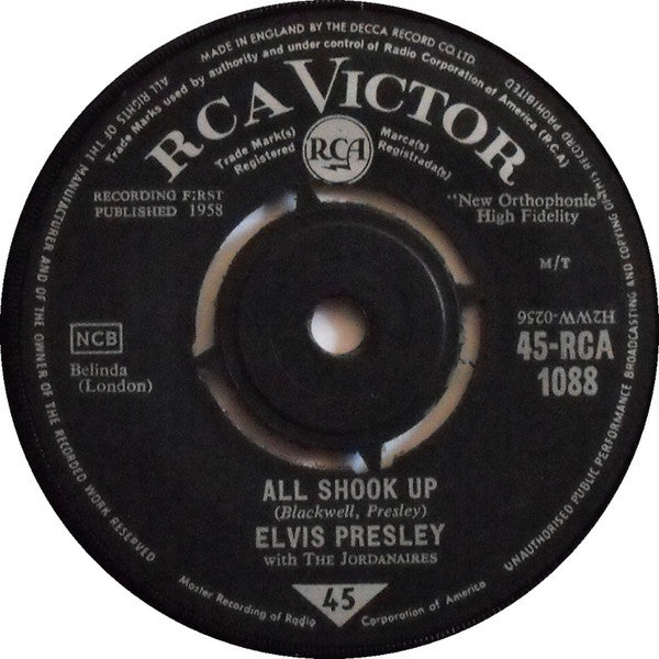 Elvis Presley With The Jordanaires : All Shook Up / Heartbreak Hotel  (7", Single, RE)