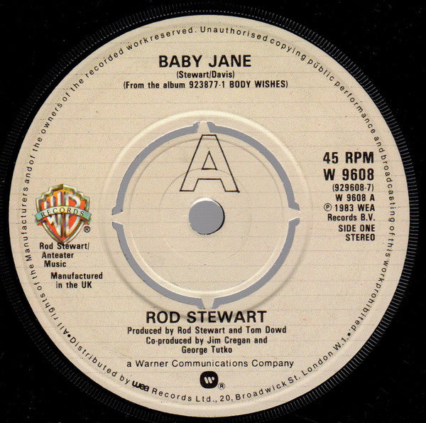 Rod Stewart : Baby Jane (7", Single, 4 p)