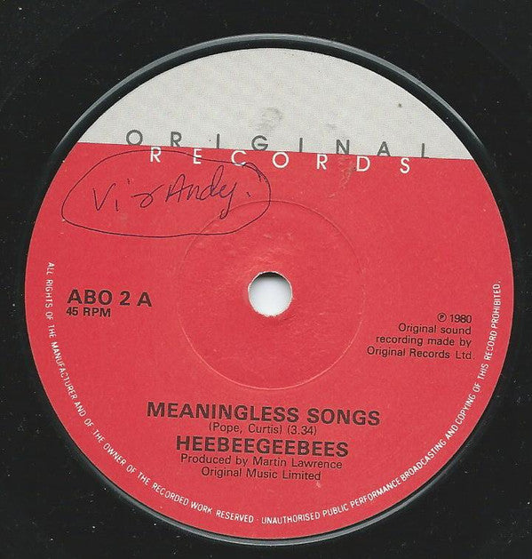 The Heebeegeebees : Meaningless Songs / Posing In The Moonlight (7", Single)