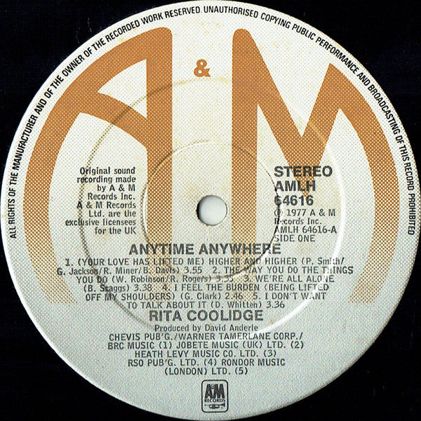Rita Coolidge : Anytime... Anywhere (LP, Album)