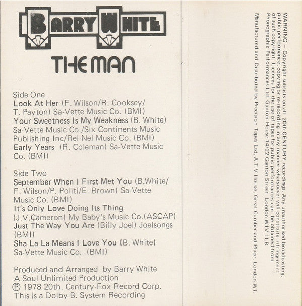 Barry White : Barry White The Man (Cass, Album)