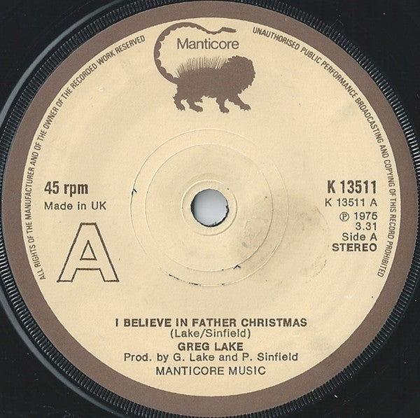 Greg Lake : I Believe In Father Christmas (7", Single, Com)