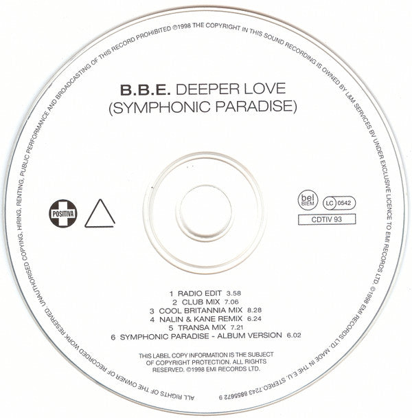 B.B.E. : Deeper Love (Symphonic Paradise) (CD, Single)