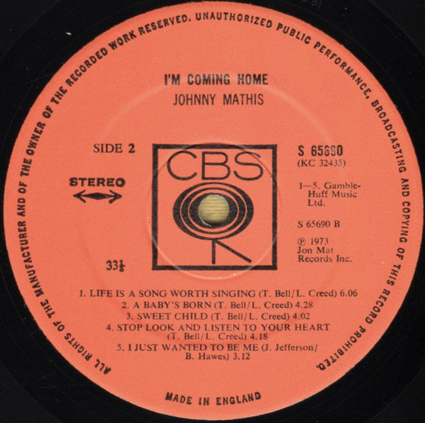 Johnny Mathis : I'm Coming Home (LP, Album)