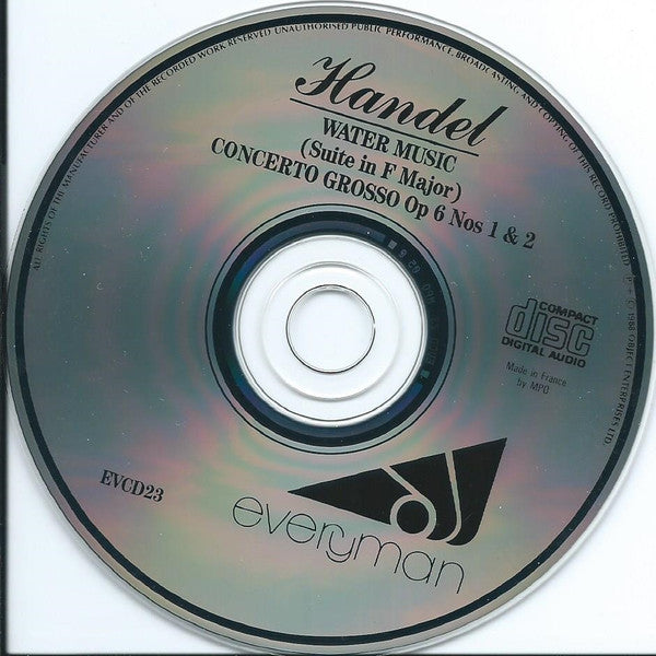 Handel* : Water Music (Suite In F Major), Concerto Grosso Op 6 Nos 1 & 2 (CD, Comp)