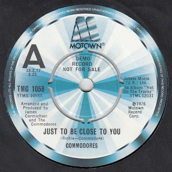 Commodores : Just To Be Close To You (7", Single, Promo, RE)