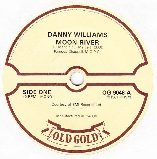 Danny Williams : Moon River (7", Single, Mono, RE)