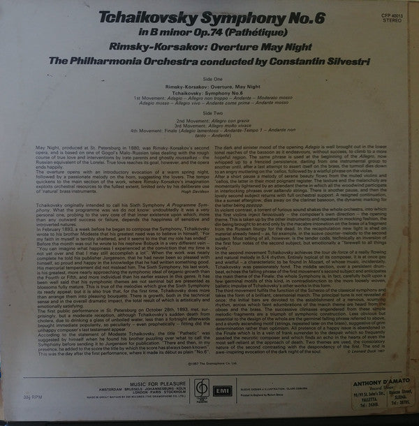 Pyotr Ilyich Tchaikovsky / Nikolai Rimsky-Korsakov - Philharmonia Orchestra, Constantin Silvestri : Symphony No. 6 'Pathétique' / May Night Overture (LP)