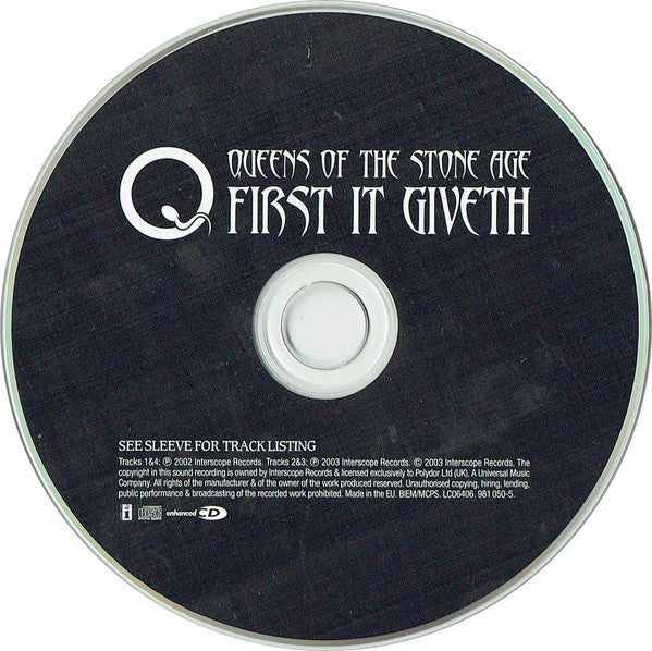 Queens Of The Stone Age : First It Giveth (CD-ROM, Single, Enh)