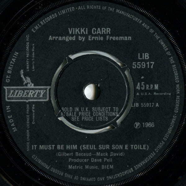 Vikki Carr : It Must Be Him (Seul Sur Son E Toile) (7", Single, 4-P)