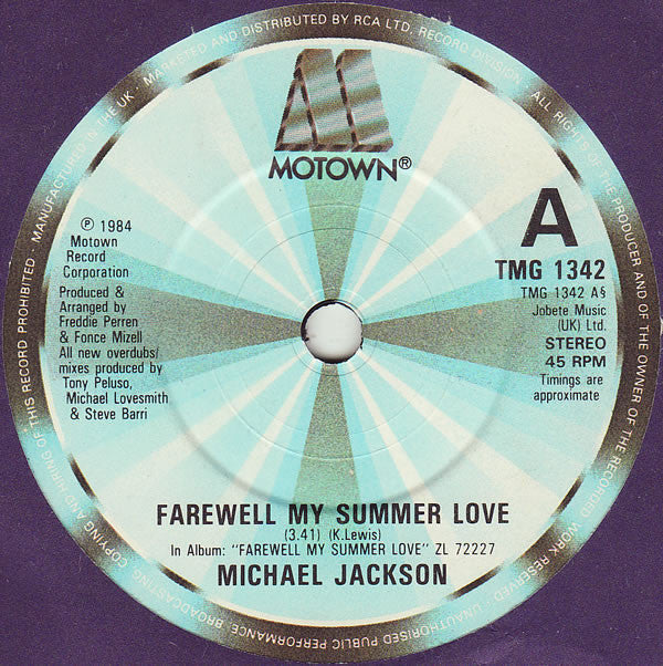 Michael Jackson : Farewell My Summer Love (7", Single)
