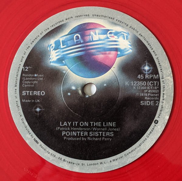 Pointer Sisters : Happiness / Lay It On The Line (12", Red)