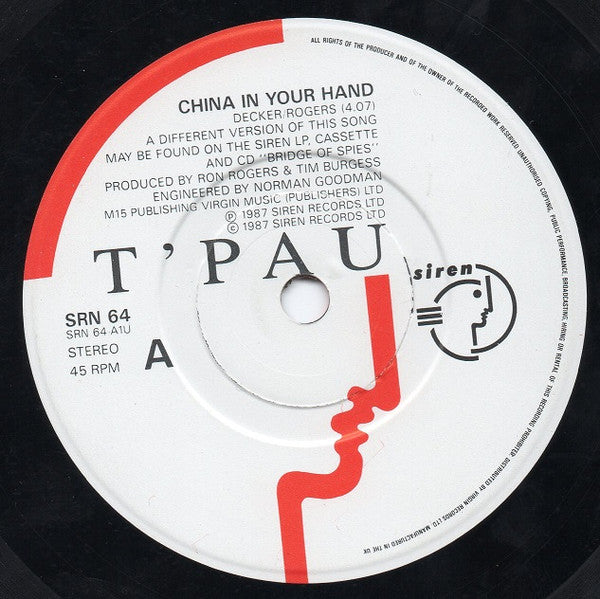T'Pau : China In Your Hand (7", Single, Tow)