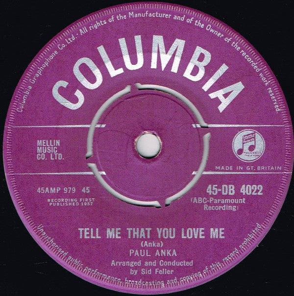 Paul Anka : Tell Me That You Love Me (7", Single)