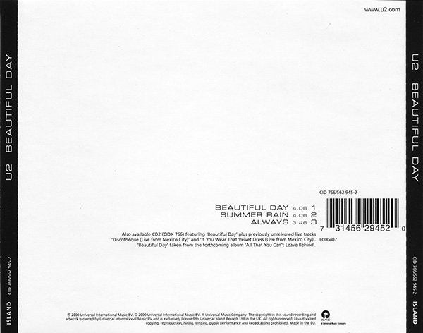 U2 : Beautiful Day (CD, Single, CD1)