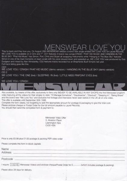 Menswear : We Love You (CD, Single, CD2)