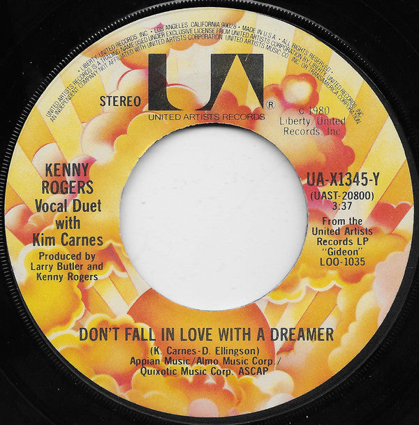 Kenny Rogers With Kim Carnes : Don't Fall In Love With A Dreamer (7", Single, Jac)