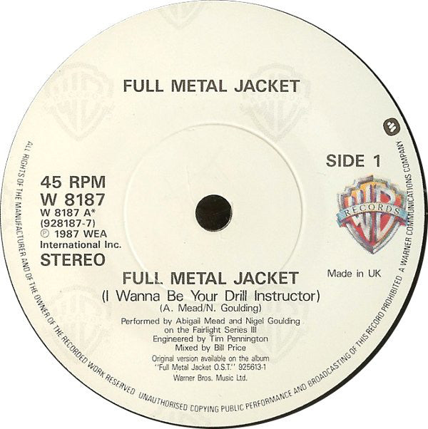 Abigail Mead & Nigel Goulding : Full Metal Jacket (I Wanna Be Your Drill Instructor) / Sniper (7", Single, Pap)