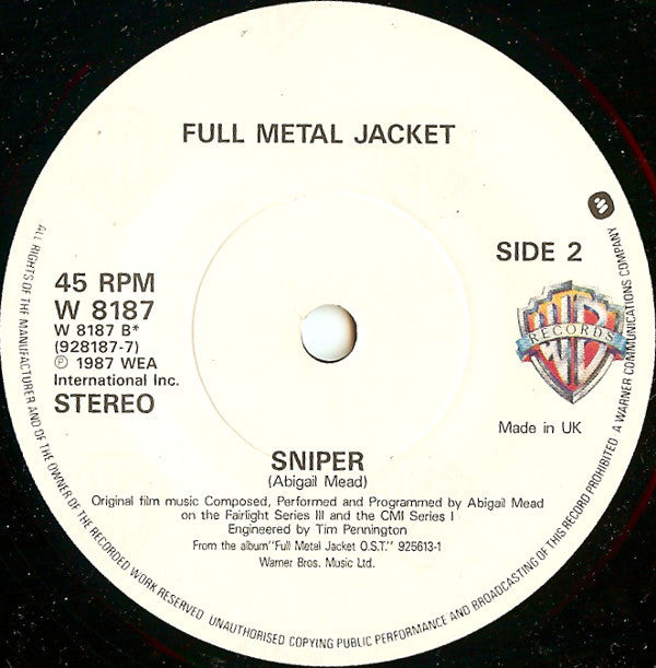 Abigail Mead & Nigel Goulding : Full Metal Jacket (I Wanna Be Your Drill Instructor) / Sniper (7", Single, Pap)