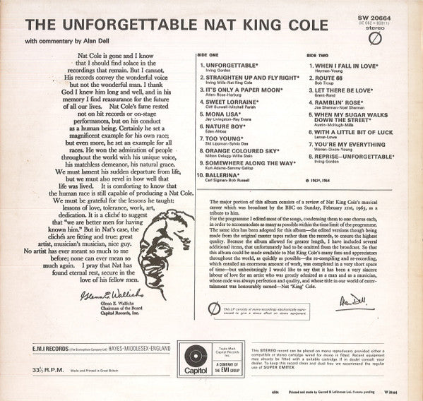 Nat King Cole : The Unforgettable Nat King Cole (LP, Comp, Com)