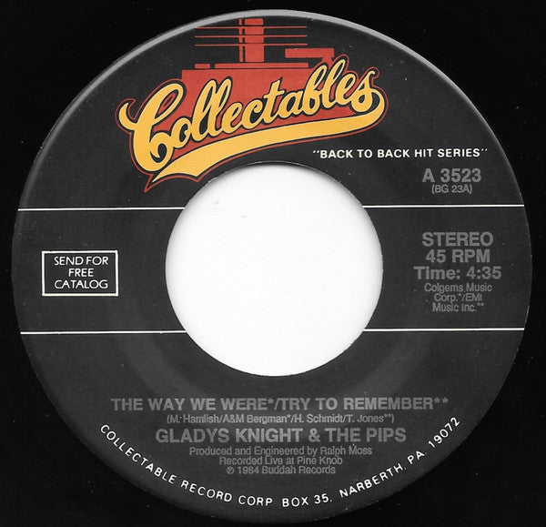 Gladys Knight And The Pips : The Way We Were / Try To Remember / Love Finds Its Own Way (7", Single, RE)