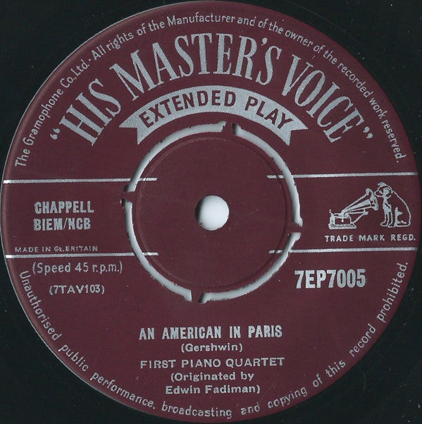 The First Piano Quartet : Rhapsody In Blue / An American In Paris (7", EP, Mono)
