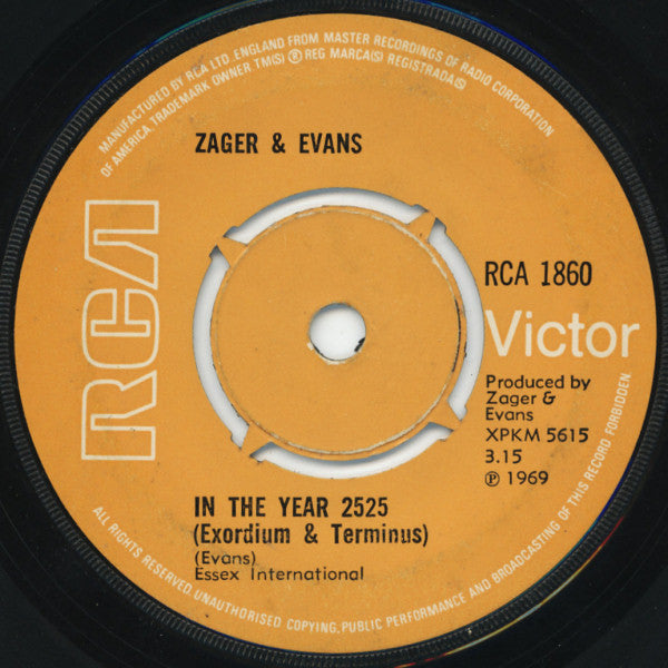 Zager & Evans : In The Year 2525 (Exordium & Terminus) (7", Single)