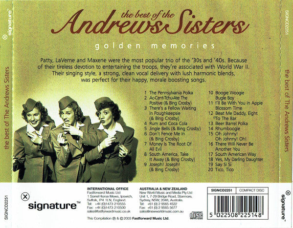 The Andrews Sisters : The Best Of The Andrews Sisters (Golden Memories) (CD, Comp)