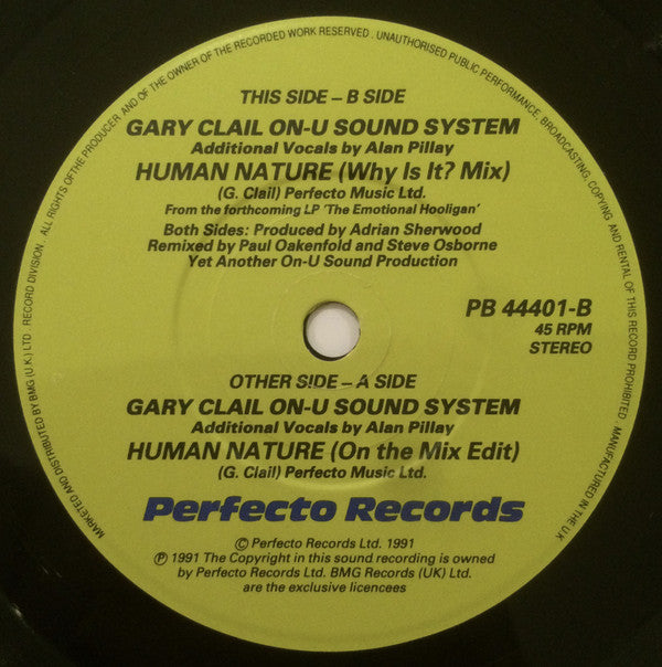 Gary Clail & On-U Sound System : Human Nature (7", Single, Pap)