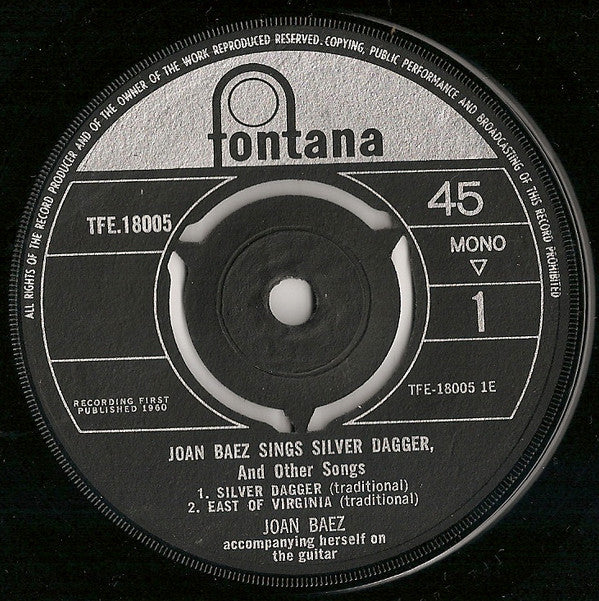 Joan Baez : Joan Baez Sings Silver Dagger & Other Songs (7", Mono)