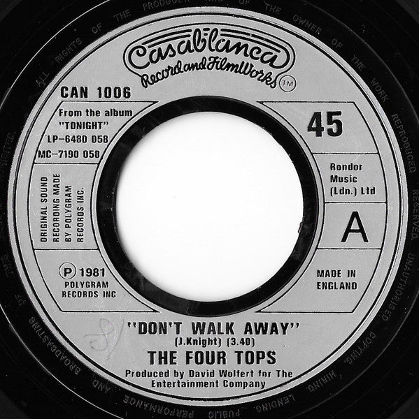 Four Tops : Don't Walk Away (7", Single, Lar)