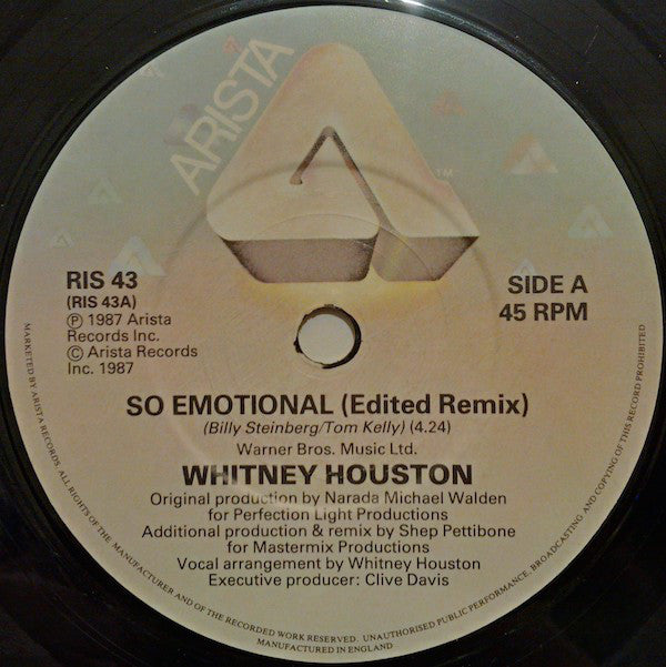 Whitney Houston : So Emotional (7", Single, Nic)