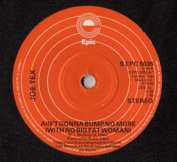 Joe Tex : Ain't Gonna Bump No More (With No Big Fat Woman) (7", Sol)