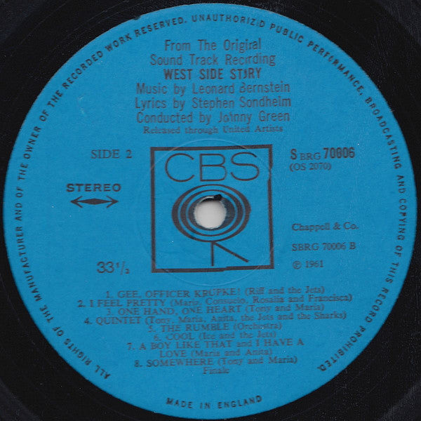 Leonard Bernstein : West Side Story (The Original Sound Track Recording) (LP, Album, RE)