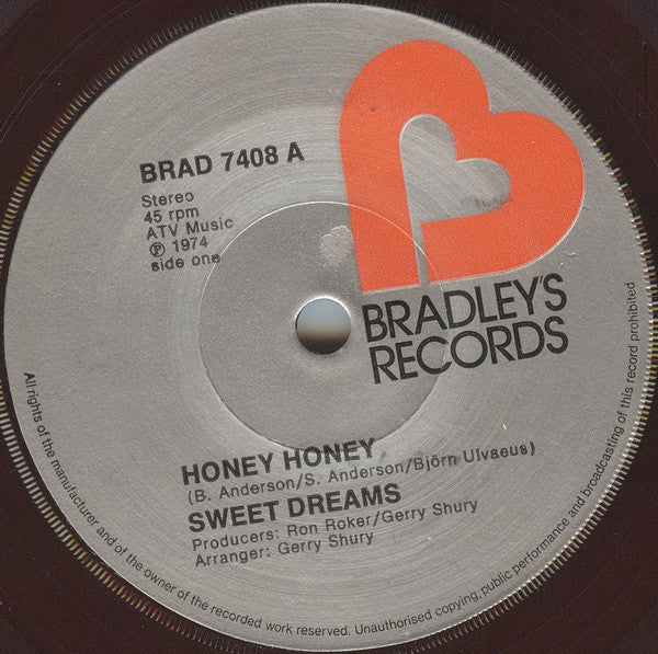 Sweet Dreams (3) : Honey Honey (7", Single, Sol)