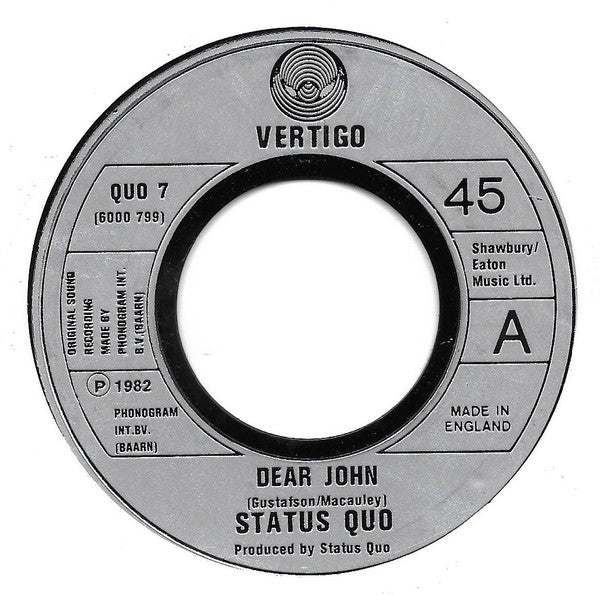 Status Quo : Dear John (7", Single, Lar)