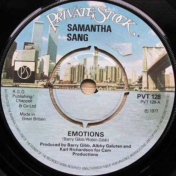 Samantha Sang : Emotions (7", Single, Blu)