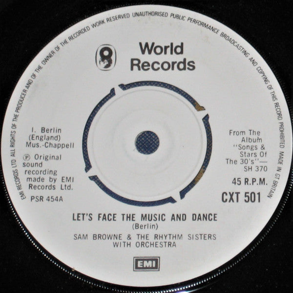 Sam Browne & The Rhythm Sisters With Orchestra / Frances Langford With Orchestra : Let's Face The Music And Dance / Stormy Weather (7", Single)