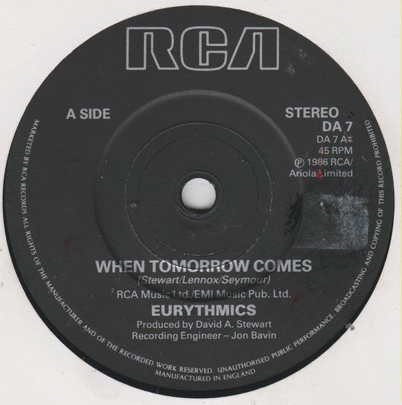 Eurythmics : When Tomorrow Comes (7", Single, Pap)