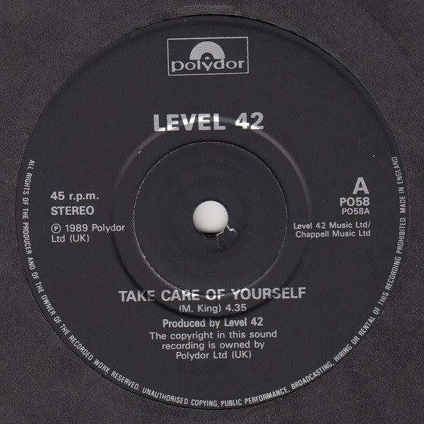Level 42 : Take Care Of Yourself (7", Single)