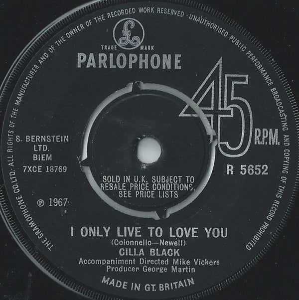 Cilla Black : I Only Live To Love You (7")