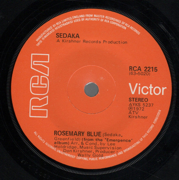 Neil Sedaka : Rosemary Blue (7", Single, Sol)