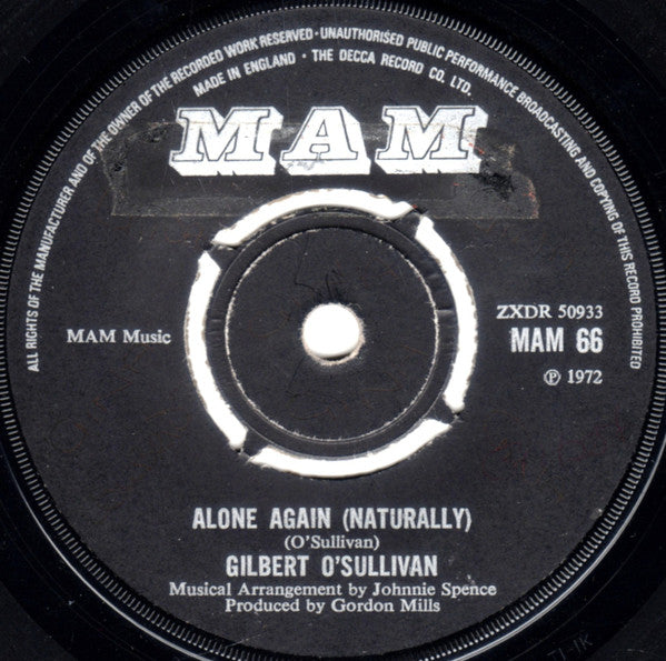 Gilbert O'Sullivan : Alone Again (Naturally) (7", Single)