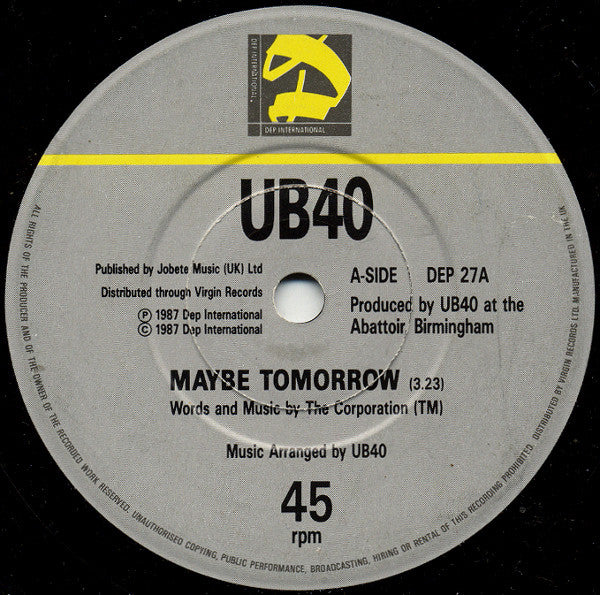 UB40 : Maybe Tomorrow (7", Single)